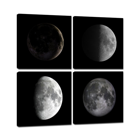 4 Panels Canvas Printed Wall Art Solar System Planet Moon on Black Nackground Picture Printed on Canvas Giclee Artwork Stretched by Wooden Frame for Home and Office Decor - 20''x20''x4pcs