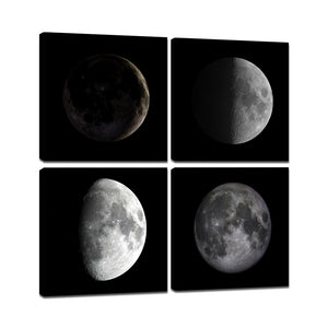 4 Piece Black and White Moon Wall Art Painting Modern Home Decor Stretched and Framed Ready to Hang Planet Prints and Posters for Home and Office Decor - 16''x16''x4pcs