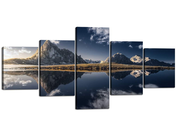 Modern Canvas Painting Wall Art The Picture for Home Decoration Lake and Mountain Sky and Cloudy Landscape Print On Canvas Artwork for Living Room - 50''Wx24''H