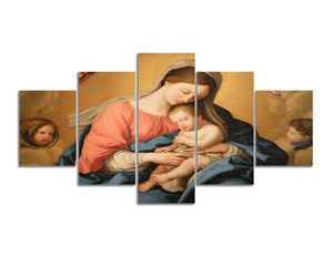 Yan Quan Sassoferrato The Sleep of the Infant Jesus Gallery-wrapped 5 Panel Framed Wall Art Decoration - 60''W x 32''H