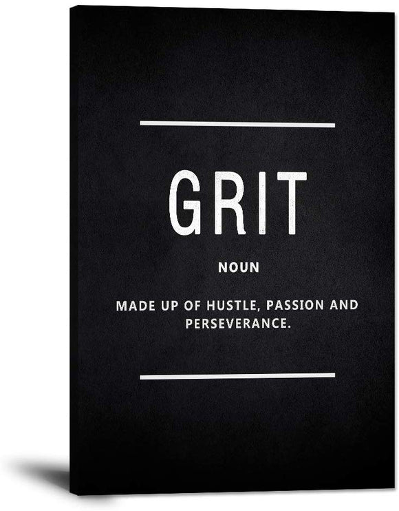 Office Wall Art Inspirational Motivational Posters Prints on Canvas Grit Noun Inspiring Entrepreneur Quotes Pictures Prints Wooden Artwork Home Decor for Living Room Framed Ready to Hang