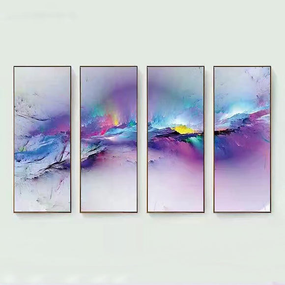 Home Decorations Modern Abstract Framed Painting, Wall Art Abstract Landscape 4 panels Painting on Canvas, Printed Posters Pictures Wall Art for Living Room, Purple