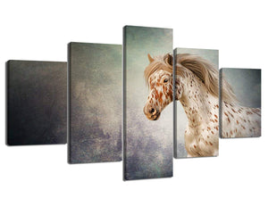 Wall Picture for Living Room Horse Painting on Canvas Home Decor Posters and Prints Modern Abstract 5 Piece Art Framed Stretched Ready to Hang (60'' W x 32'' H)