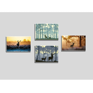 Modern Landscape Sunset Animal Deer Paintings Pictures 4 Piece Wall Art on Canvas for Living Room Home Decor Printed Posters and Prints Framed Stretched Ready to Hang (8 Inches X 12 Inches X 4)
