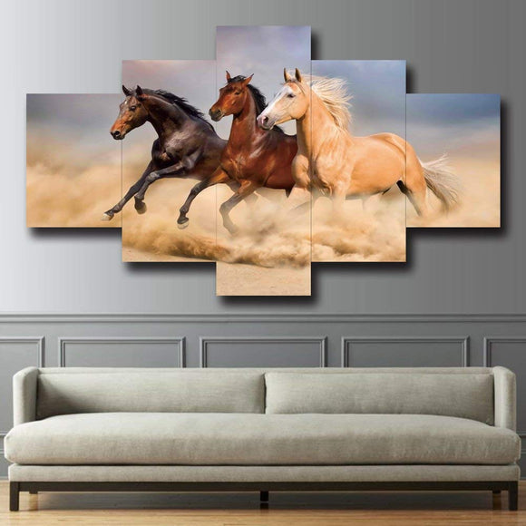 Printed Posters and Prints Wall Art Extra Large Pictures for Living Room Running Horses Painting on Canvas Home Decor Wooden Framed Stretched Ready to Hang White Black