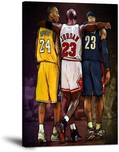 Basketball Wall Art Canvas Paintings NBA Legends Lebron James, Michael Jordan & Kobe Bryant Posters and Prints Artwork Basketball Fan Memorabilia Gifts for Teens Guys Girls Bedroom Framed