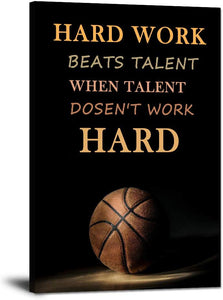 Hard Work Theme Inspirational Canvas Wall Art Motivational Painting Basketball Picture Inspiration Motivation Quotes Poster Prints Artwork Decor for Home Office Teens Bedroom Sport Framed