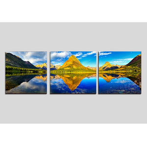 Modern Landscape Golden Mountain Paintings Pictures 3 Piece Wall Art on Canvas for Living Room Home Decor Printed Posters and Prints Framed Stretched Ready to Hang (40 X 120 Cm, on Canvas)