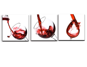 Red Wine in the Glass Canvas Splash Wine Cup Posters and Prints Modern Painting Picture Wall Art for Kitchen,Dining Room,Bar,Restaurant Home Decor Gallery-wrapped Art 3 Piece Set Framed