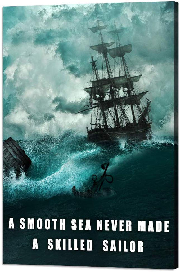 Inspirational Wall Art Motivational Entrepreneur Quotes Posters Sailing Ship Storm Canvas Painting Sea Ocean Pictures Prints Motto Artwork Home Decorations for Living Room Office Framed