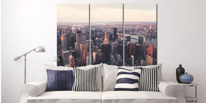 Modern Landscape Painting on Canvas 3 Piece, New York City Building Pictures Wall Art for Living Room Home Decor Wooden Framed Stretched Ready to Hang