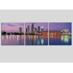 Modern Landscape Paintings City Night Scene Pictures 3 Piece Wall Art on Canvas for Living Room Home Decor Printed Posters and Prints Framed Stretched Ready to Hang (16 X 48 Inches, on Canvas)