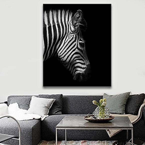 Printed Posters and Prints Black White Animal Zebra Picture Wall Art Paintings on Canvas for Living Room Home Decor Wooden Framed Stretched Ready to Hang (20 x 24 inches)