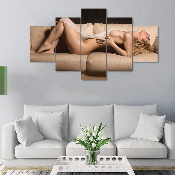 Canvas Wall Art 5 piece Sexy Nude Woman Artwork Charming Body Canvas Painting Posters and Prints Home Decor Pictures for Living Room Wooden Framed Ready to Hang (70''W x 40''H)