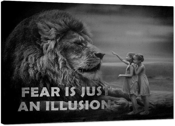 Inspirational Canvas Wall Art Lion Entrepreneur Motivational Quotes Pictures Fear is Just an Illusion Painting Modern Inspiring Posters Prints Artwork Decor for Office Home Living Room