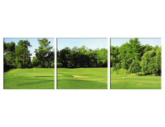 Green 3 Panel Wall Art Painting Golf Estates Trees Lawn Prints On Canvas The Picture Landscape Pictures National Golf Course Oil Painting For Home Modern Decoration Print Decor For Items(48''Wx16''H)