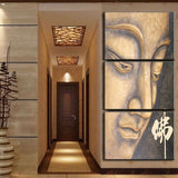 Buddhist Buddha Painting 3 Panel Framed Modern Abstract Wall Art for Living Room Contemporary Pictures Home Deco Artworks Stretched Gallery Canvas Wrap Giclee Print Ready to Hang (16x24 Inch/3pcs)