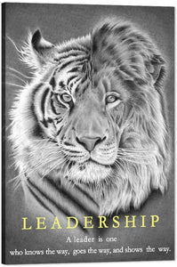 Inspirational Canvas Wall Art Lion and Tiger Pictures Modern Leadership Motivational Entrepreneur Quote Painting Black and White Inspiring Posters Prints Artwork Office Home Decorations