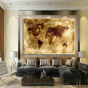 Modern Abstract Paintings Wall Art on Canvas Earth Map Landscape Picture Printed Posters and Prints for Living Room Home Decor or Hotel Stretched Framed with Hook Ready to Hang (20W x 24L /Inches)
