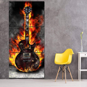 Canvas Print Wall Art Painting For Home Decor,Guitar On Fire Music Paintings Modern Giclee Stretched Framed Artwork The Picture For Living Room,Abstract Pictures Photo Prints On Canvas