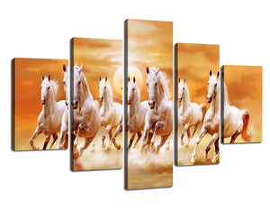 Canvas Prints,Extra Large Modern Painting Wall Art White Horse, Stretched and Framed Ready to Hang, 5 Panels/Multi Pieces White Horse Pictures Print Photo Art for Home Decoratio