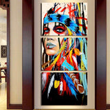 3 Pieces Native American Girl Feathered Women Modern Home Wall Decor Canvas Picture Art HD Print Painting On Canvas Artworks, Framed (20x28 Inch/3pcs)