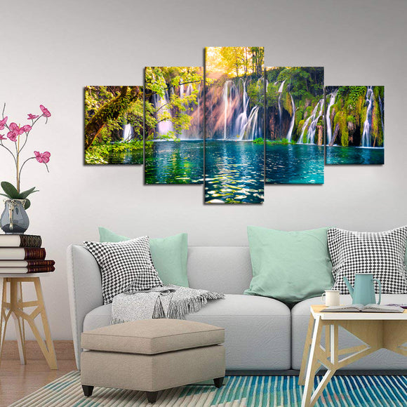 Waterfall Paintings Canvas Wall Art for Living Room Posters and Prints Nature Home Decorations 5 Piece Pictures Framed Stretched Ready to Hang (60