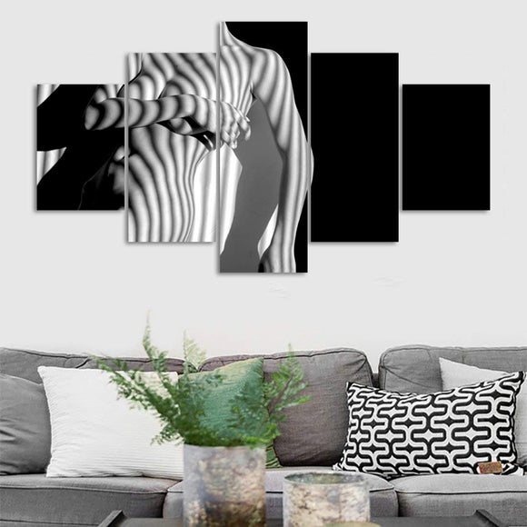 Wall Art Black and White Beautiful Sexy Women Prints Picture Nude Series Painting on Canvas 5 PCS Home Decor Artwork for Living Room Wall Decor Framed Ready to Hang (70''W x 40''H)