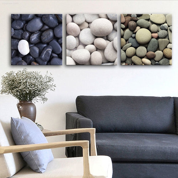 Poster and Prints Painting on Canvas Modern Landscape Beach Stone Pictures Wall Art 3 piece for Living Room Home Decor Stretched Ready to Hang (20x20 inches=3)
