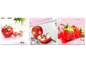 Fresh Strawberry Photograph Painting 3 panel canvas Huge Tasty Fruits Wall Art,Tomato Apple HD Prints Pictures Giclee Artwork for Living Room Home Decor Wooden Framed Ready to Hang