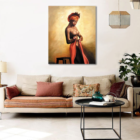 Sexy Naked African Americans Girl Printed Painting on Canvas Wall Art Nude Prints Picture for Home Decoration or Hotel Framed (50x60cm)