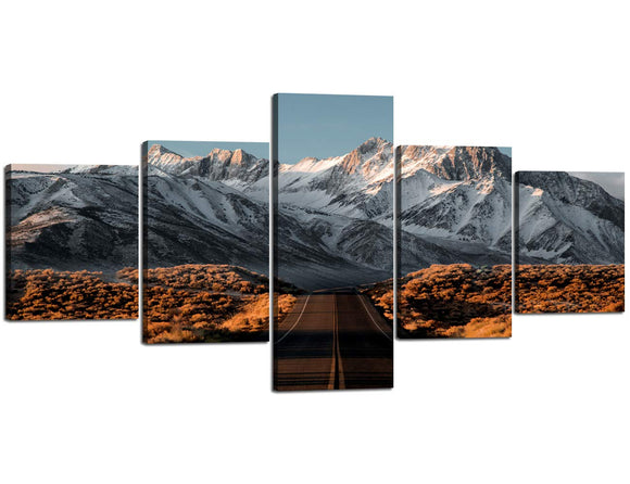 5 Panel Wall Art Mountain Highway Painting The Picture Print On Canvas Landscape Pictures for Home Decor Decoration Gift Piece Stretched by Wooden Frame - 50''Wx24''H