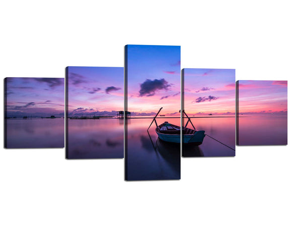 5 Panels/ 5 Pieces/PCS Canvas Prints Wall Art Fishing Boat on Sea Picture Paintings for Bedroom Office Decorations Modern Stretched and Framed Ship Artwork - 50''Wx24''H