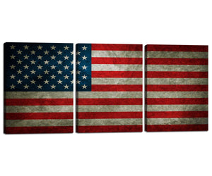 The Picture USA Flag Print On Canvas Wall Art Painting 3 Panels Gallery-Wrapped American Flag in Red White Blue The Picture Home Modern Decoration Stretched Framed 12''W x 16''H x 3