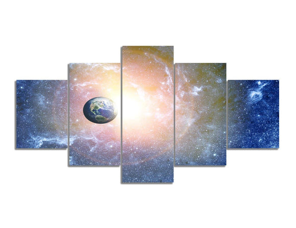 Yatsen Bridge Modern 5 Panels Art Prints Outer Space with Planets on Canvas Wall Art Universe Ready to Hang for Home and Office Decor - 60''W x 32''H