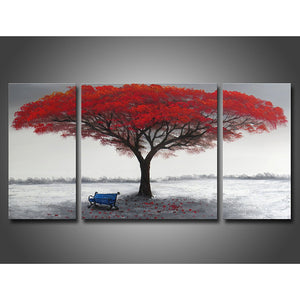 Black White and Red Modern Landscape Abstract Oil Painting on Canvas 3 Pcs Wall Art, Home Decor Paintings, Handpainted Tree Pictures for Living Room Framed Stretched Ready to Hang