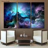 ForeverAmple - Home Decor Framed 3 Panel Painting on Canvas Wall Art Posters and Prints Landscape Pictures For Living Room Office Modern Abstract Psychedelic Nebula Space Artwork Stretched - 36"WX16"H