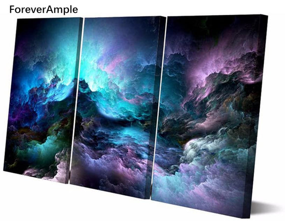ForeverAmple - Home Decor Framed 3 Panel Painting on Canvas Wall Art Posters and Prints Landscape Pictures For Living Room Office Modern Abstract Psychedelic Nebula Space Artwork Stretched - 36