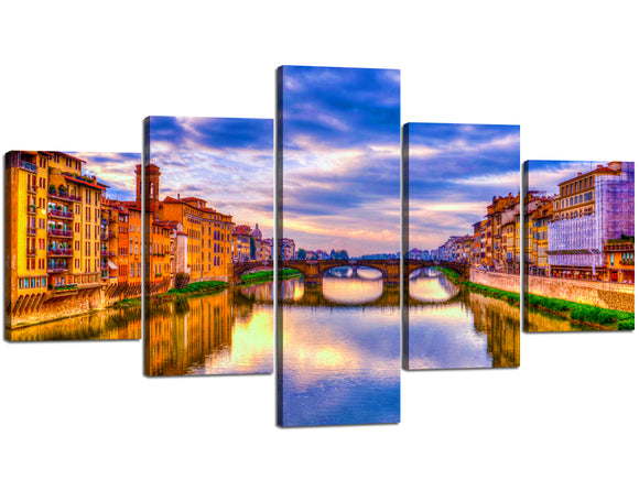 Art Decor Italy Sunset Glow Landscape Canvas Wall Art,Bridge Scenic Canvas Prints,Modern Living Room Office Decor,Framed and Easy Hanging(70