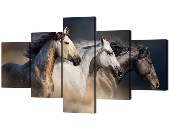 Large Size Wall Art Running Horse Trot On The Field On Sunset Grass And Flower Painting Pictures Print On Canvas Animal The Picture For Home Modern Decoration(70''Wx40''H)