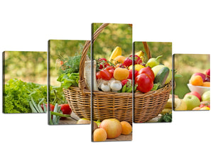 Canvas Prints Wall Art for Home Decor Stretched By Wooden Frame Modern 5 Pieces Food and Fruit Photo Picture Gallery-wrapped Canvas Painting for Living Room Kitchen Decoration (70''W x 40''H)