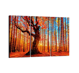 3 Piece Tree Landscape Canvas Prints Wall Art Red Autumnal Trees Pictures Paintings Modern Stretched and Framed Pretty Floral Giclee Artwork for Home Decoration - 60"W x 40"H