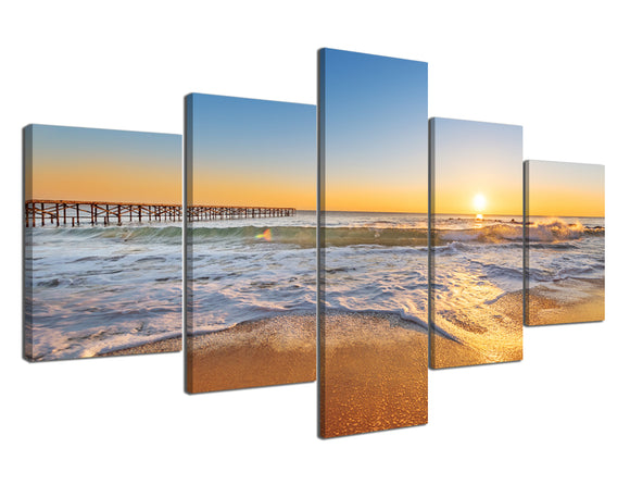 Yan Quan 5 Panels Wall Art Sushine Cloud Wave Canvas Artwork Contemporary Natural Seascape Prints and Posters Wrapped with Woodern Frame for Living Room Bedroom Decoration - 70
