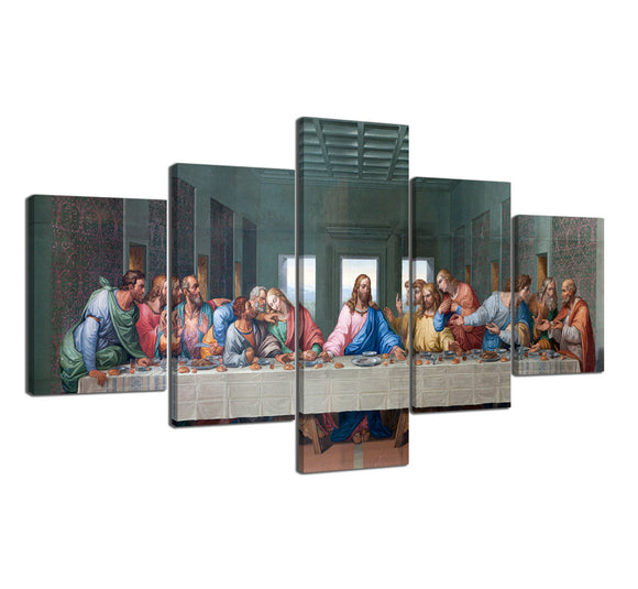 Modern Canvas Prints Wall Art 5 Panels The Last Supper by Leonardo Da Vinci Famous Painting Reproduction Artwork Stretched and Framed Ready to Hang for Home Decor - 70''W x 40''H