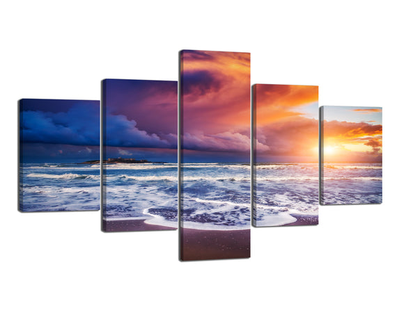 Yan Quan 5 Piece Wall Art Paintings Sunrise Beautiful Beach Colorful Sky Pictures on Stretched and Framed Canvas Giclee Prints Posters for Home and Office Decoration - 70