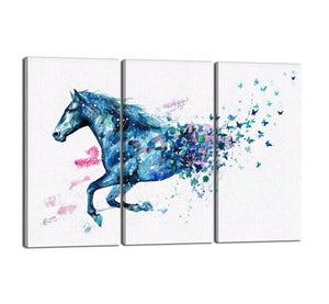 Modern Watercolor Wall Artwork 3 Panels Dreamy Running Horse Becomes Many Butterflies Pictures on Canvas Wall Art Ready to Hang for Bedroom Living Room Decor - 60"W x 40"H