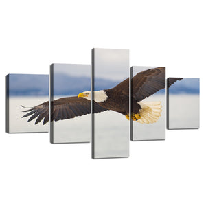 Modern American Eagle Wall Art for Living Room Decor 5 Panels Gallery-wrapped Animals Canvas Giclee Artwork Stretched by Wooden Frame Ready to Hang for Home and Office Decor - 70''W x 40''H