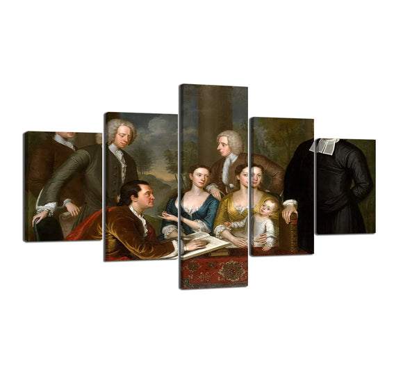 Modern Canvas Prints 5 Panels Dean Berkeley with His Entourage Famous Oil Painting Reproduction Poster Artwork Easy Hanging for Home and Office Decor - 70''W x 40''H