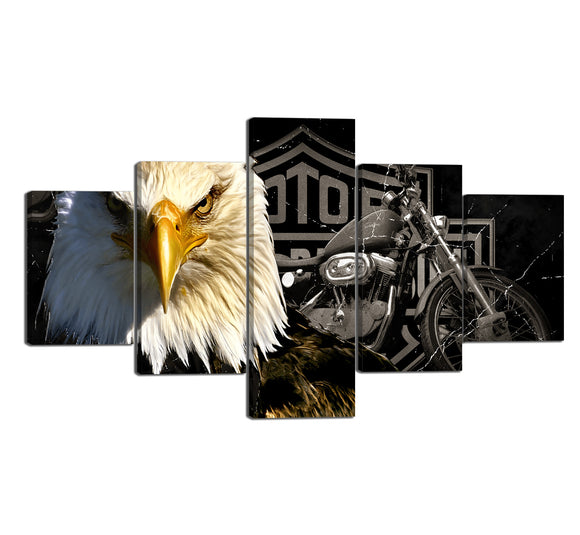 Modern American Black and White Rustic Prints Posters Wall Art USA Eagle Motorcycle Pictures on Decorative Canvas Wall Art Stretched and Framed Easy to Hang - 70''W x 40''H