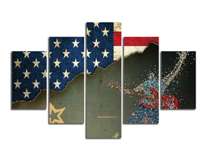 Vintage American Flag Wall Art Paintings Print on Canvas Retro USA Guitar Rock Star Art Picture for Living Room Posters and Print Modern Artwork Decoration 5 Pcs Ready To Hang - 70''W x 40''H